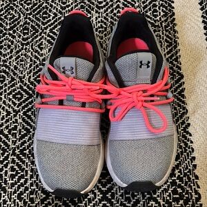 Under Armour Gray Sneakers with Neon Pink Laces
